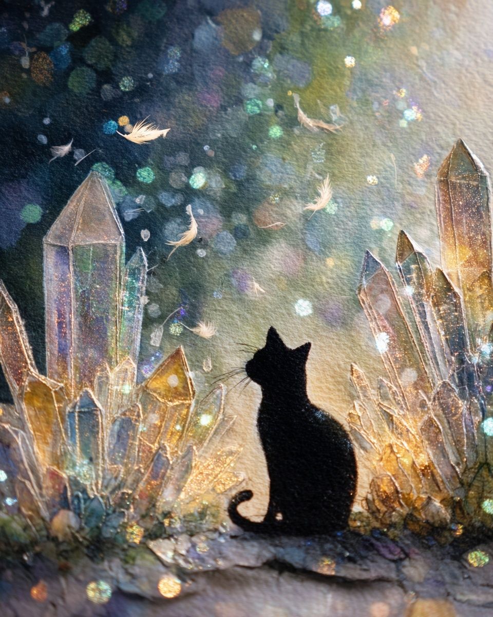 Crystal Cat Silhouette Illustration Poster. poster — illustration art