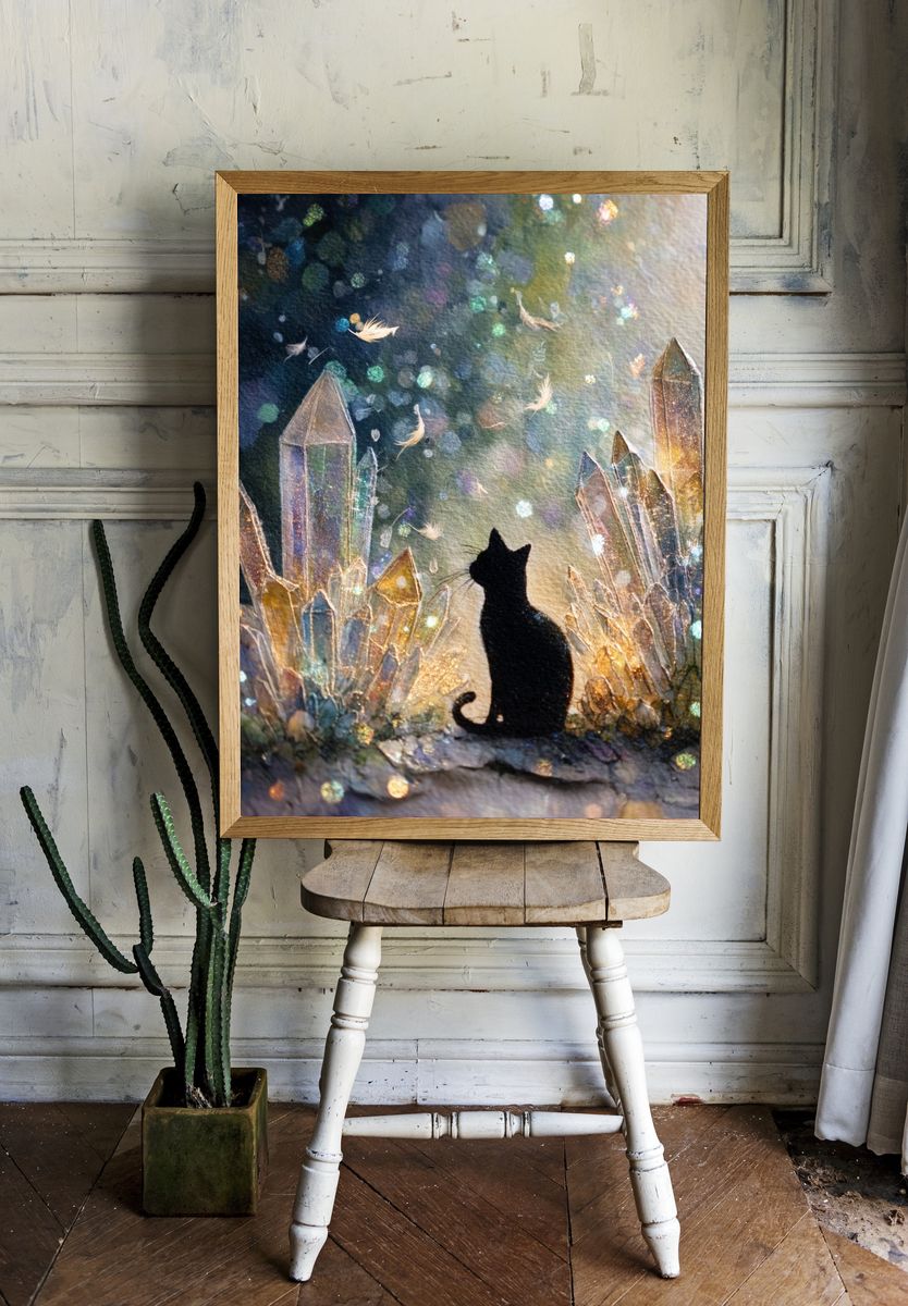 Crystal Cat Silhouette Illustration Poster. room preview
