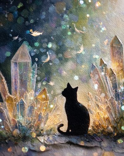 Crystal Cat Silhouette Illustration Poster. poster print