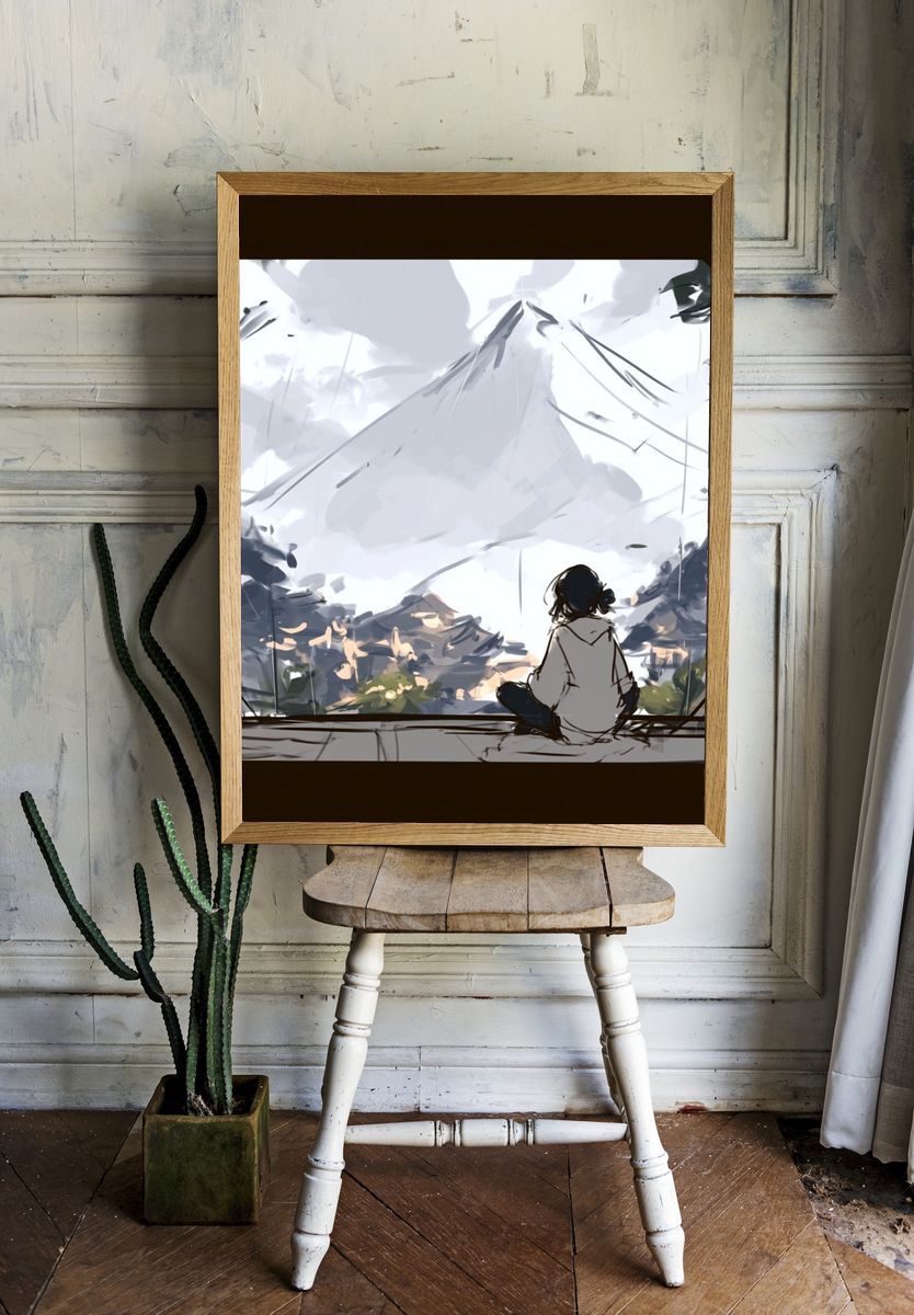 Mountain View Meditation Illustration Poster. room preview