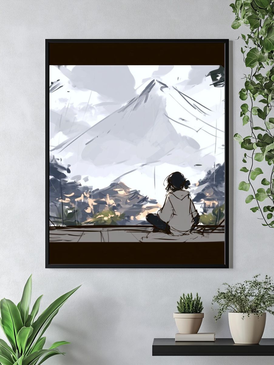 Mountain View Meditation Illustration Poster. — room view 4