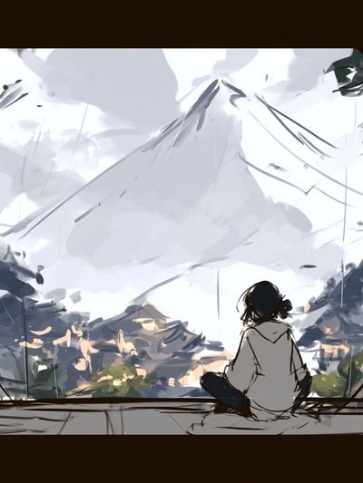 Mountain View Meditation Illustration Poster. poster