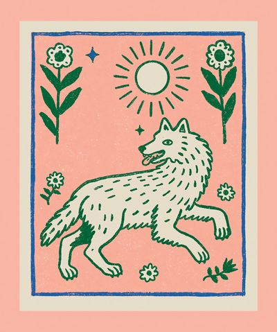 Wolf Floral Folk Art Poster. poster