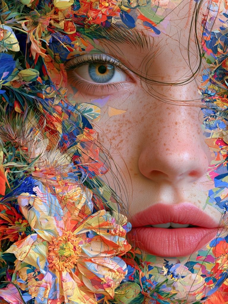 Floral Face Digital Art Print. poster detail
