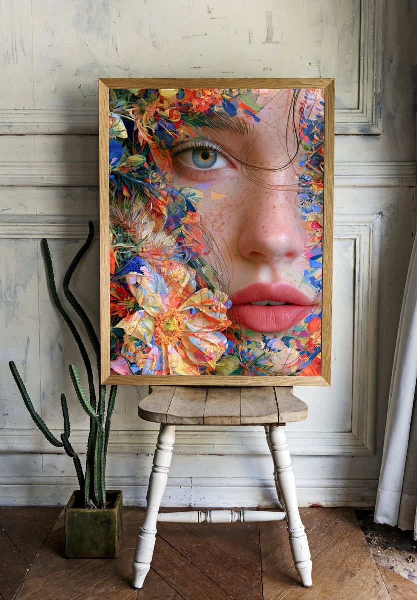 Floral Face Digital Art Print. — room view 1