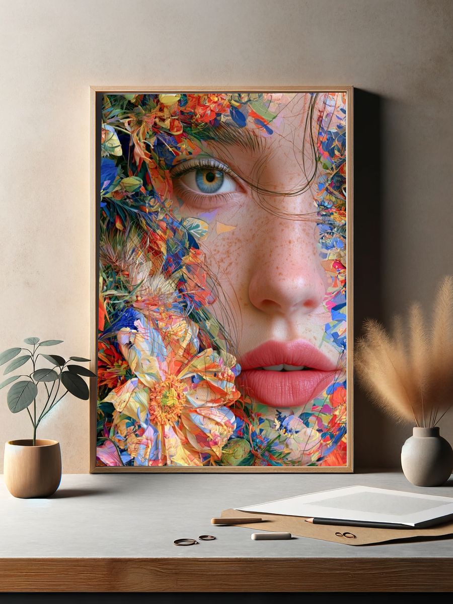 Floral Face Digital Art Print. — room view 2