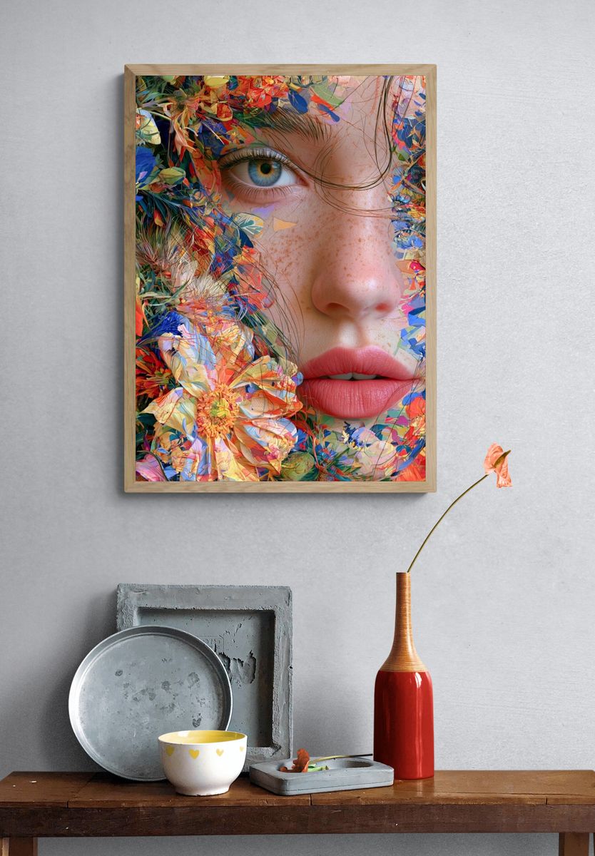 Floral Face Digital Art Print. — room view 3