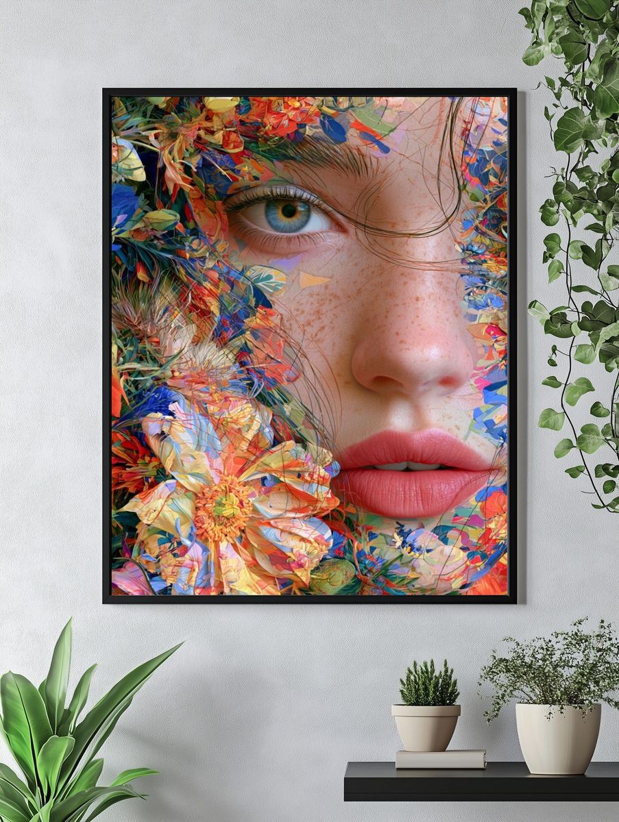 Floral Face Digital Art Print. — room view 4