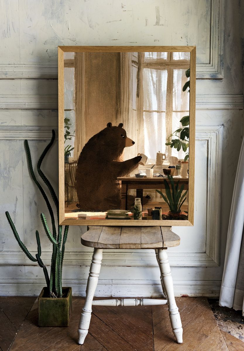 Bear by the Window Illustration Poster. — room view 1