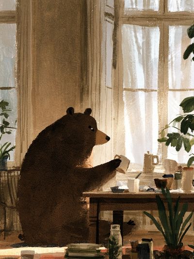 Bear by the Window Illustration Poster.