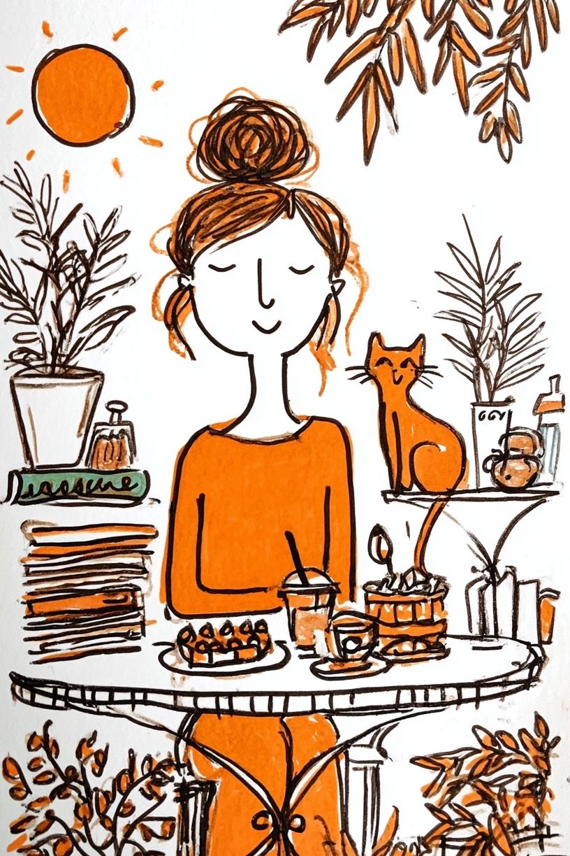 Orange Café Woman Illustration Poster. poster — illustration art