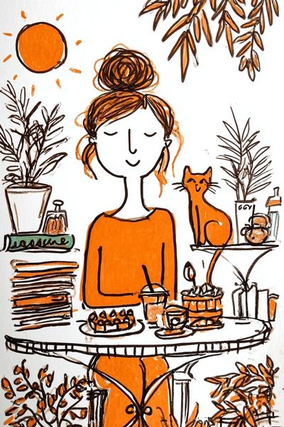 Orange Café Woman Illustration Poster.