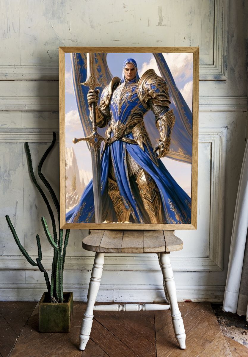 Blue Armored Knight Fantasy Print. — room view 1