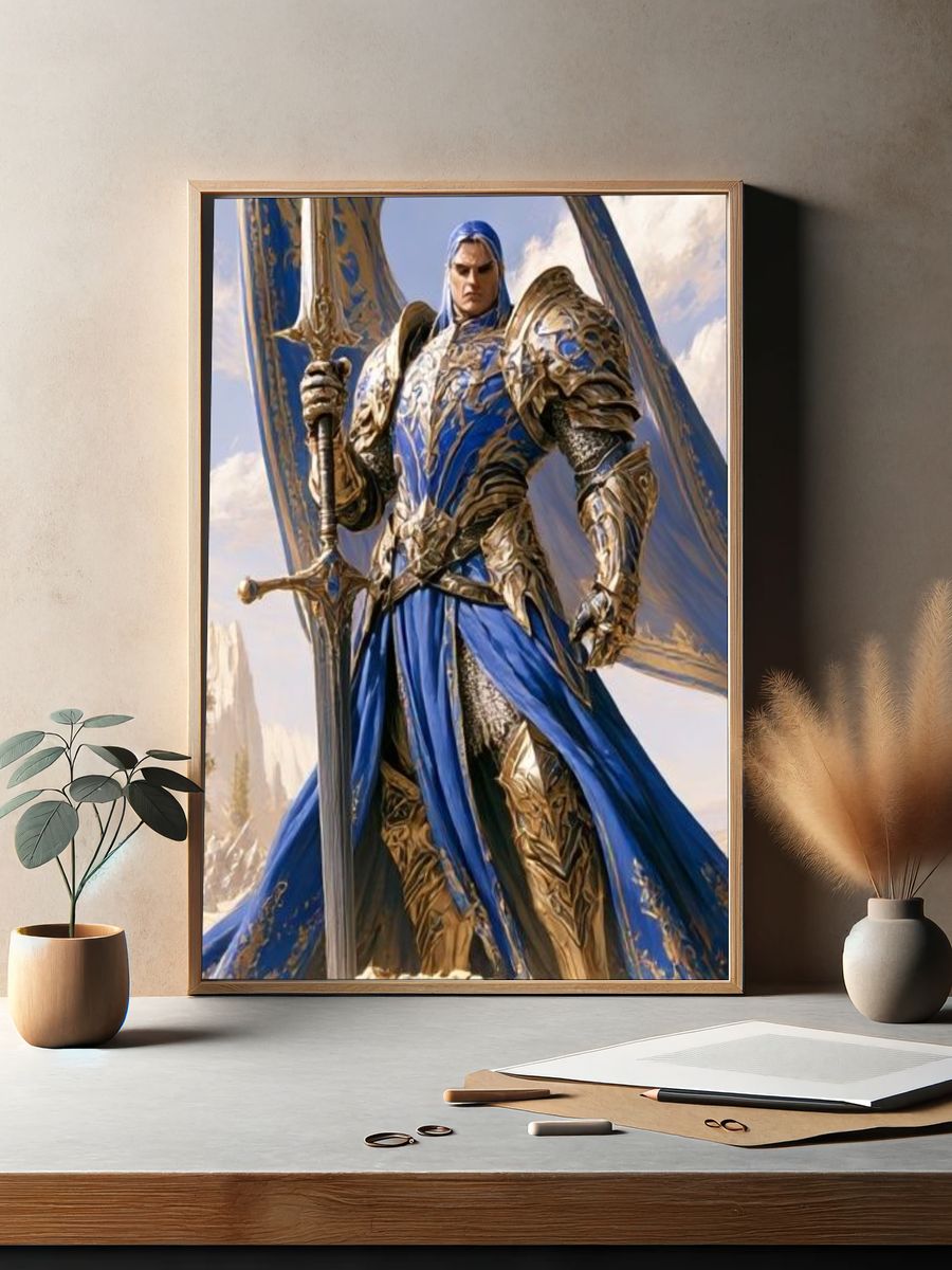 Blue Armored Knight Fantasy Print. — room view 2