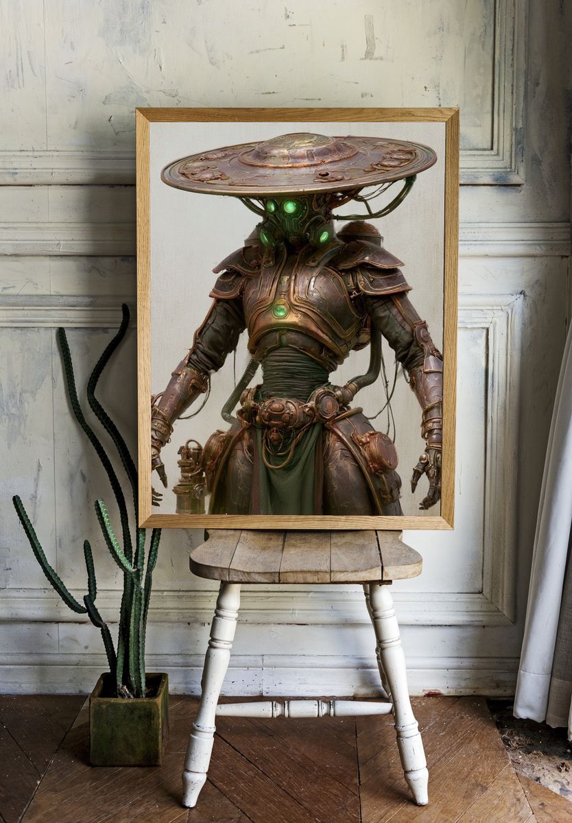 Steampunk Samurai Robot Illustration Poster. — room view 1