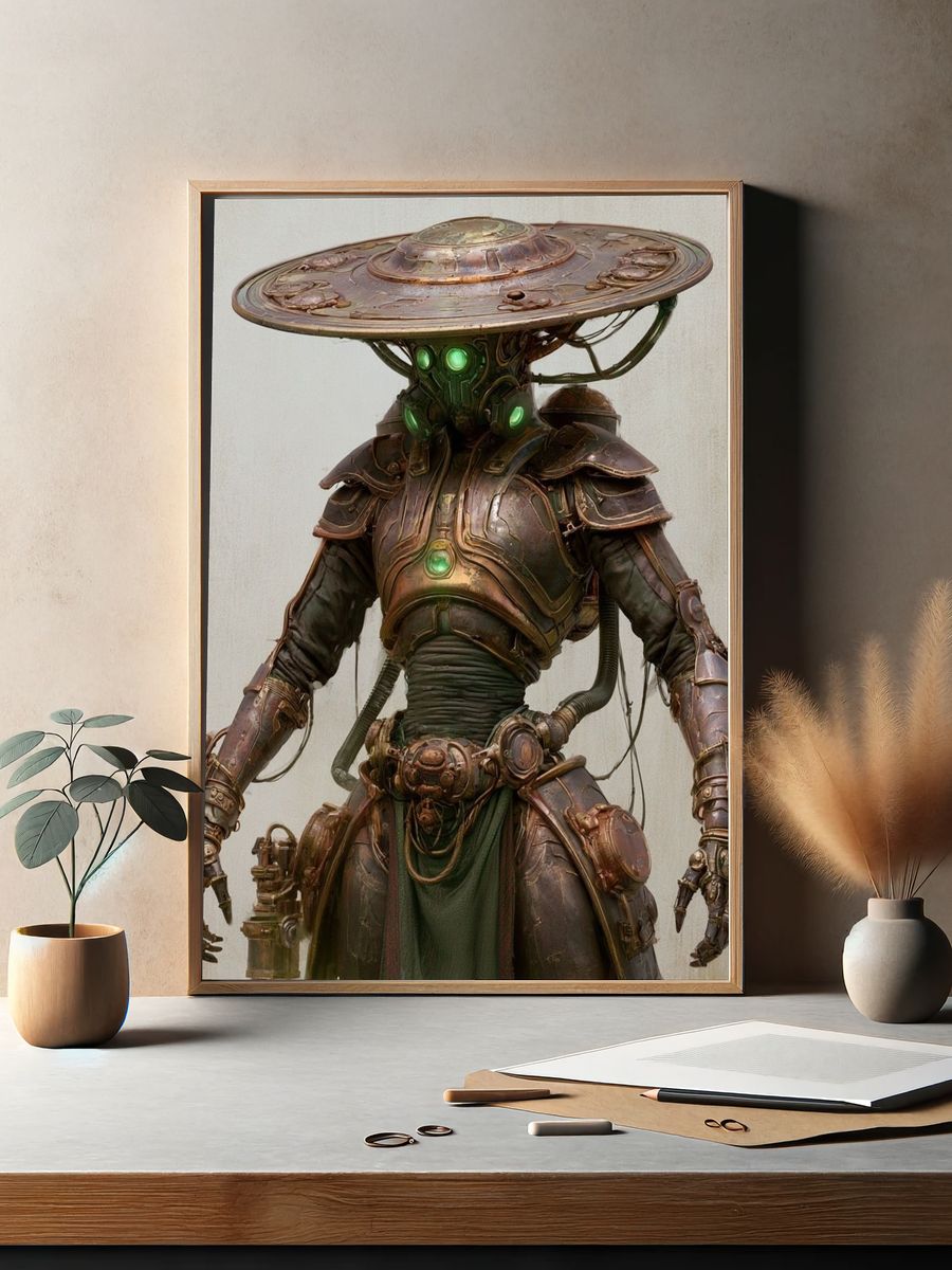 Steampunk Samurai Robot Illustration Poster. — room view 2