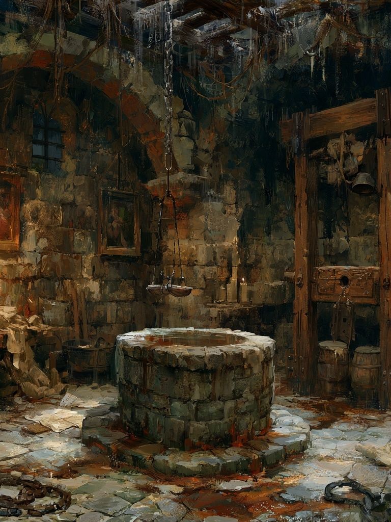 Medieval Stone Well Illustration Poster. poster detail