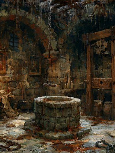 Medieval Stone Well Illustration Poster. poster print