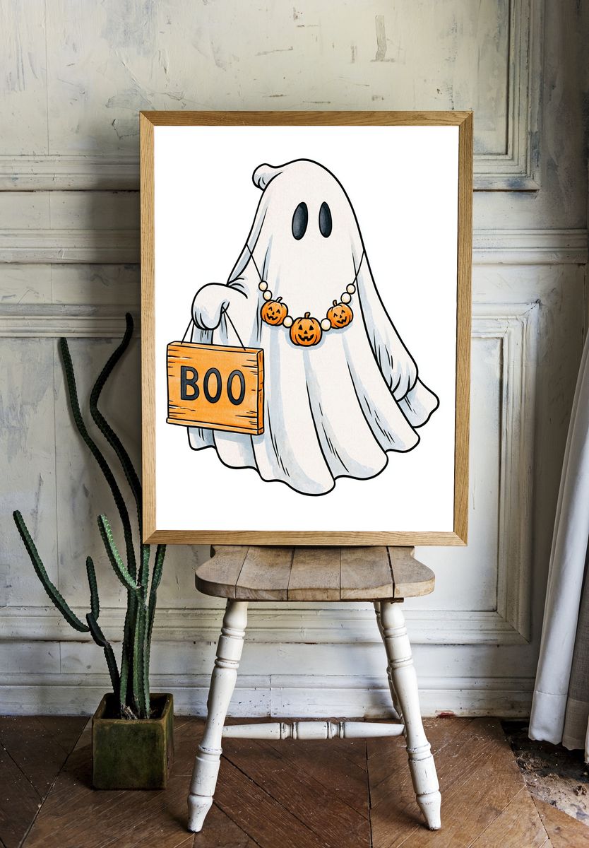 Halloween Ghost Boo Illustration Poster. — room view 1