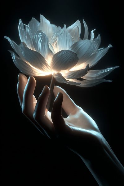 Glowing Lotus Hand Digital Art Poster. poster print