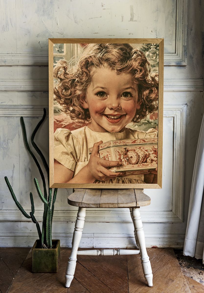 Smiling Child Portrait Vintage Print. room preview