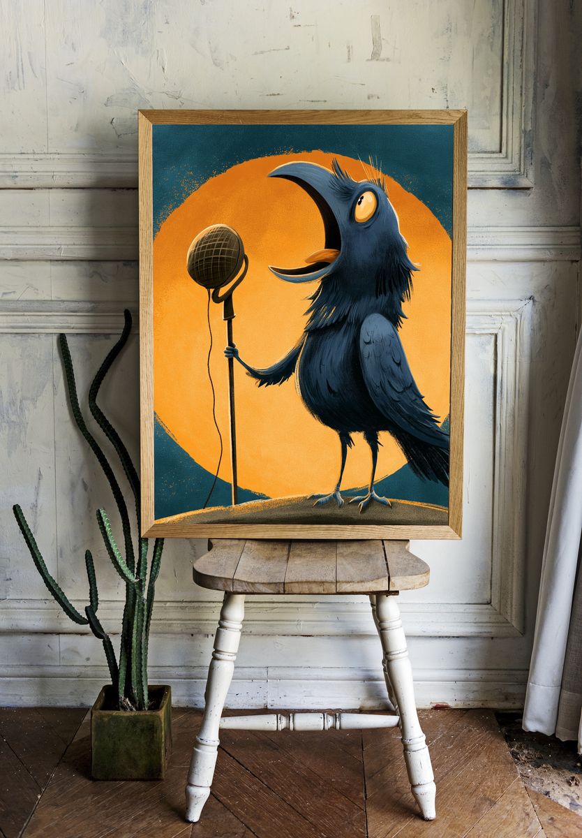 Singing Crow Illustration Poster. — room view 1