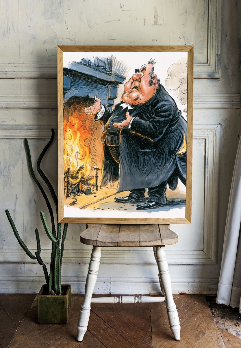 Victorian Cartoon Fireplace Print. — room view 1