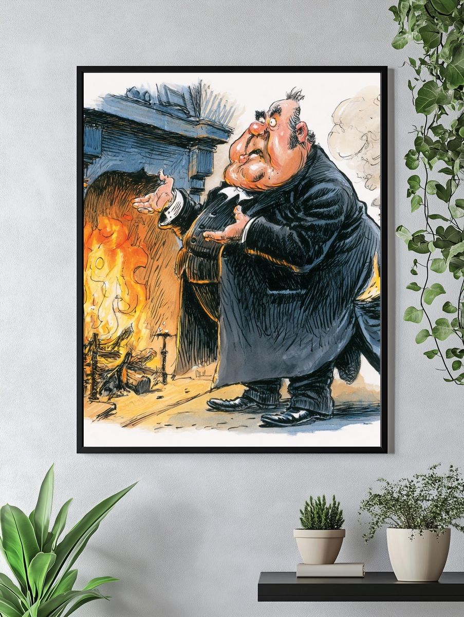 Victorian Cartoon Fireplace Print. — room view 4