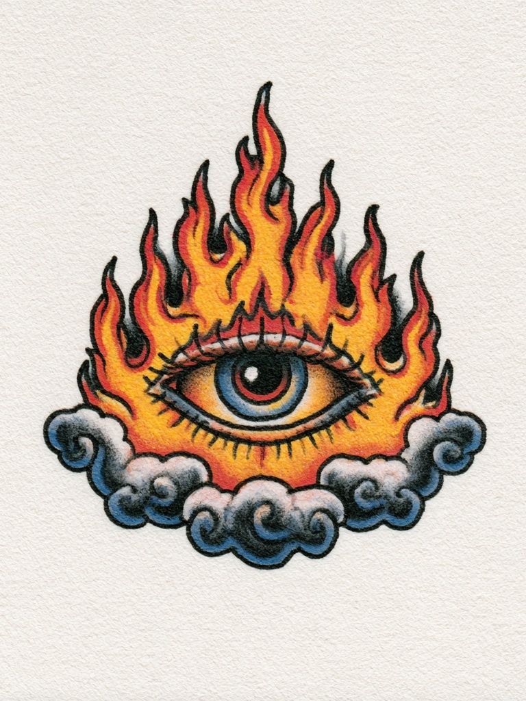 Flaming Eye Tattoo Illustration Poster. poster detail