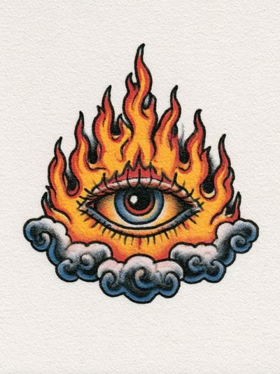 Flaming Eye Tattoo Illustration Poster.