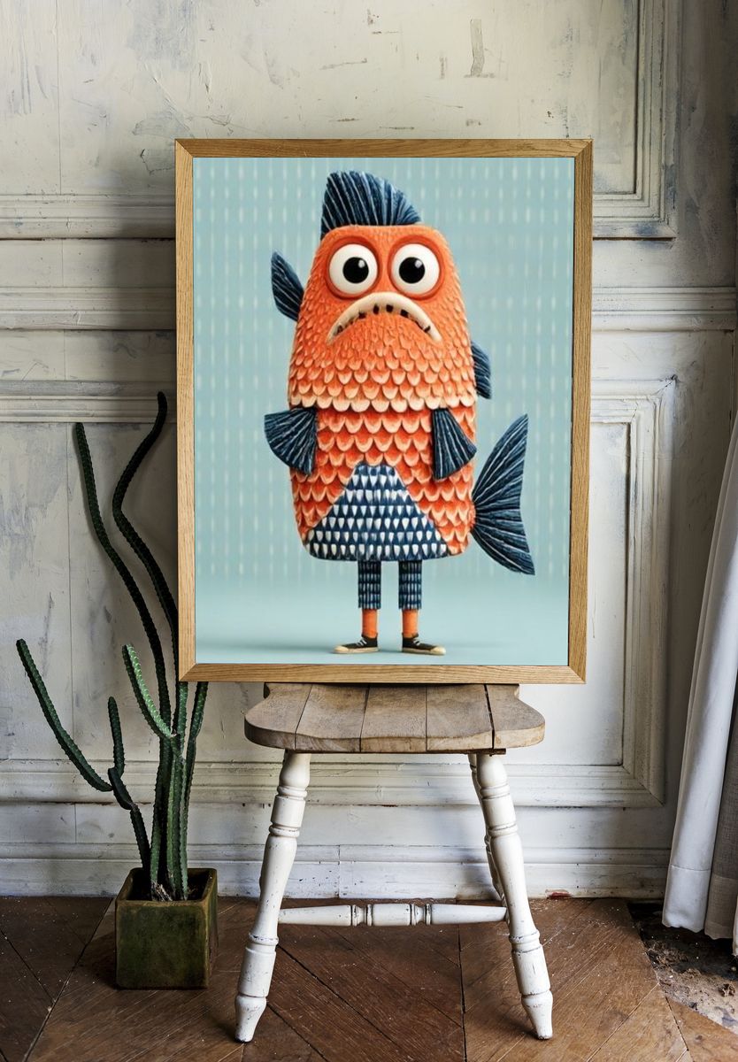 Cute Fish Character Illustration Poster. — room view 1