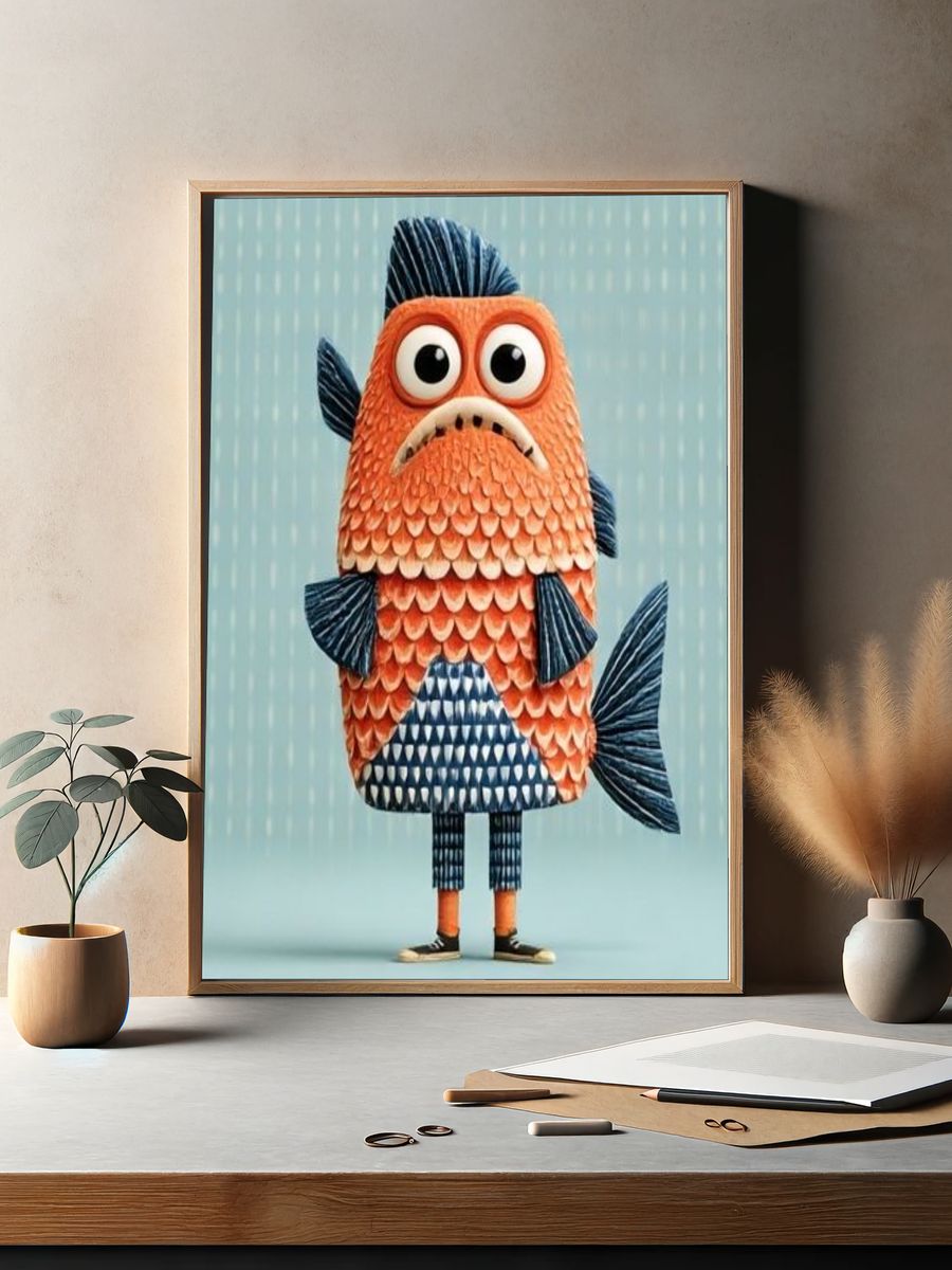 Cute Fish Character Illustration Poster. — room view 2