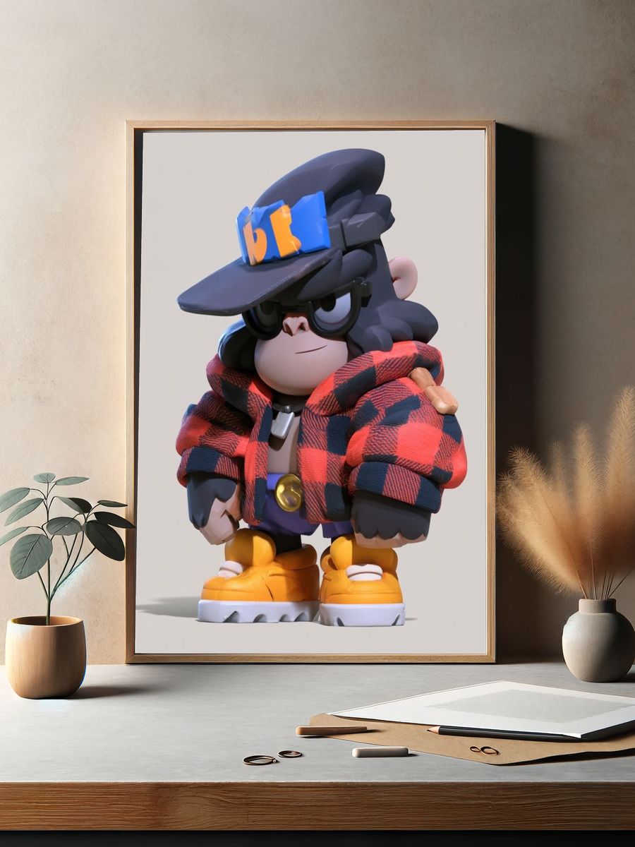 Stylized Monkey Character Illustration Poster. — room view 2