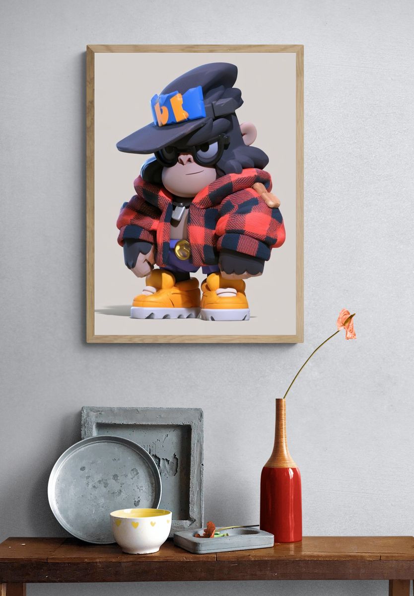 Stylized Monkey Character Illustration Poster. — room view 3