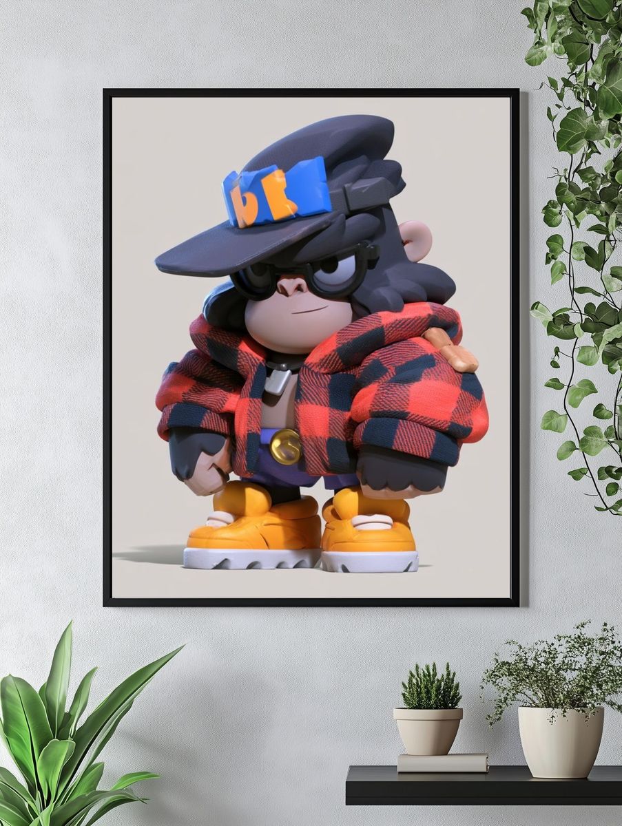 Stylized Monkey Character Illustration Poster. — room view 4