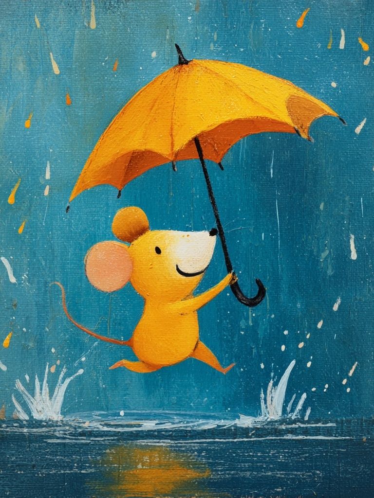 Mouse in the Rain Illustration Poster. poster detail