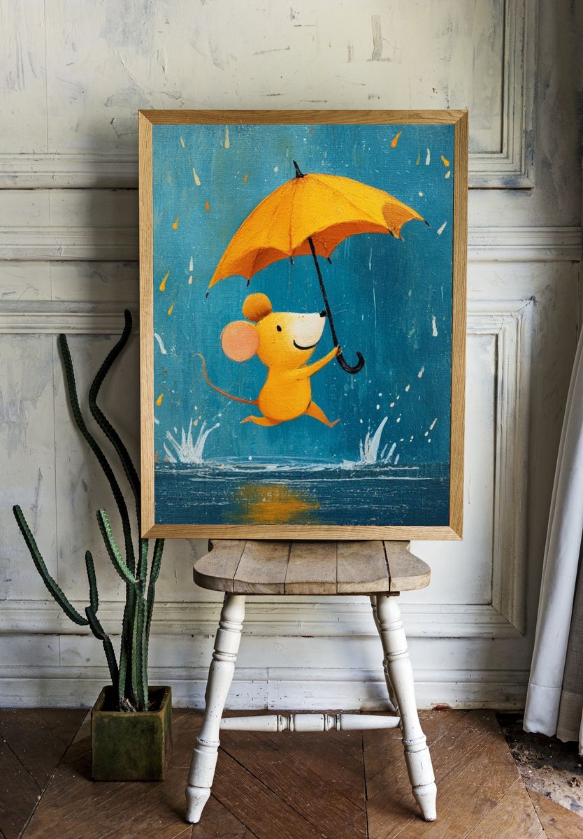 Mouse in the Rain Illustration Poster. — room view 1