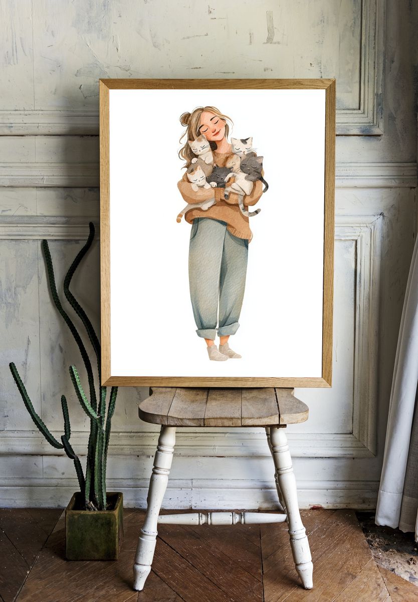 Cat Lover Watercolor Illustration Poster. room preview
