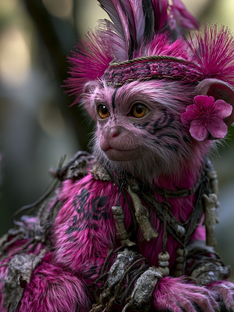 Pink Monkey Fantasy Illustration Poster. poster detail