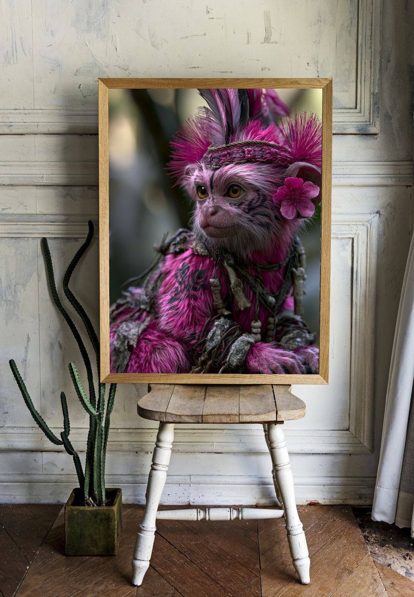 Pink Monkey Fantasy Illustration Poster. room preview