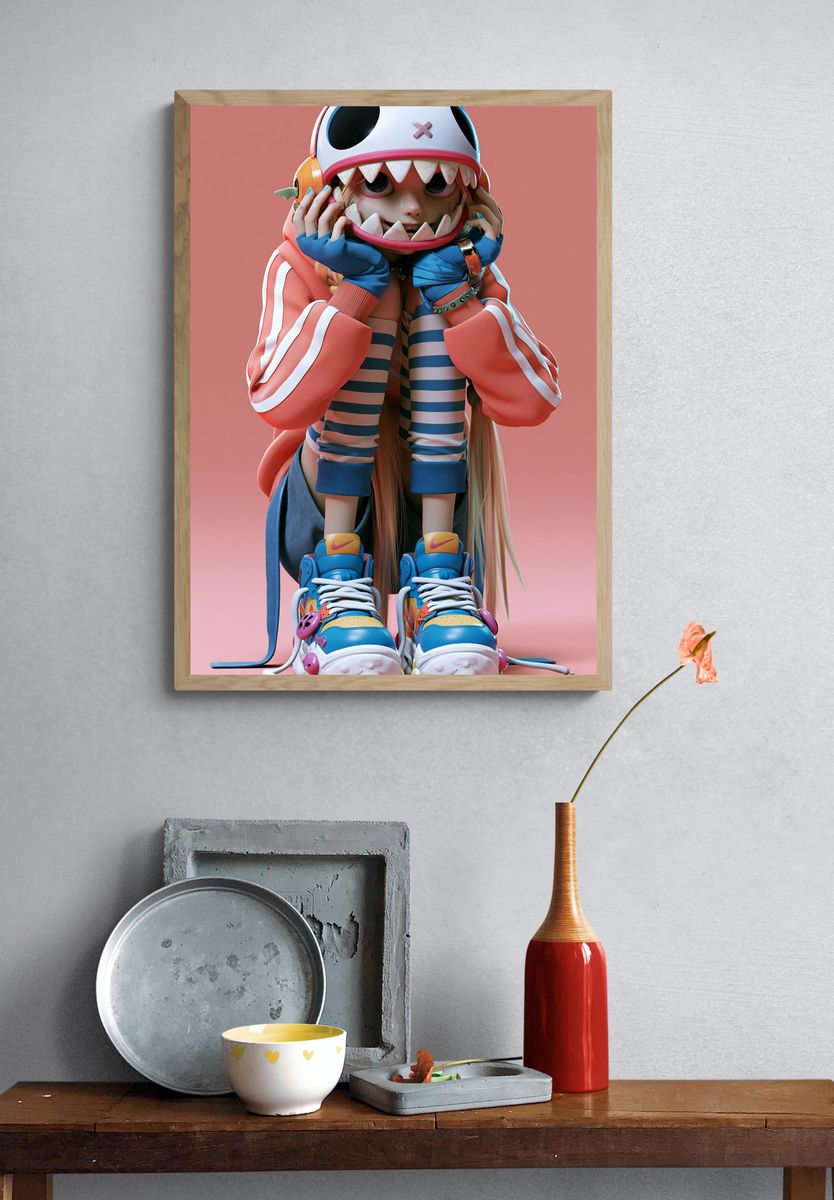 Cute Monster Girl Digital Art Poster. — room view 3