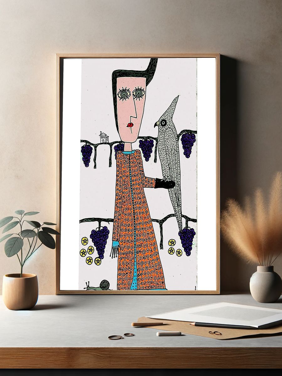 Surreal Woman and Bird Illustration Poster. — room view 2