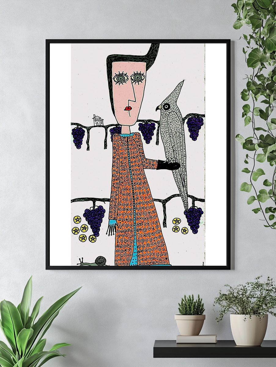Surreal Woman and Bird Illustration Poster. — room view 4