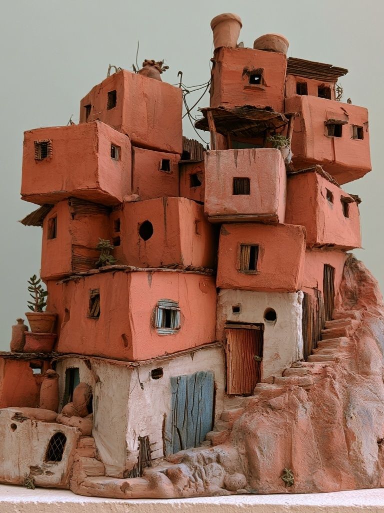Desert Cliff Village Illustration Poster. poster — illustration art