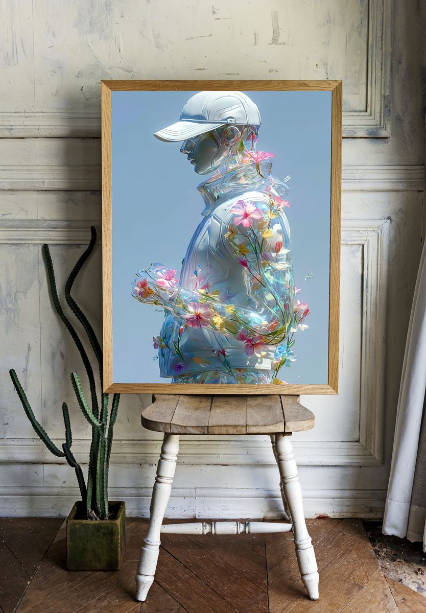 Floral Glass Figure Illustration Print. — room view 1