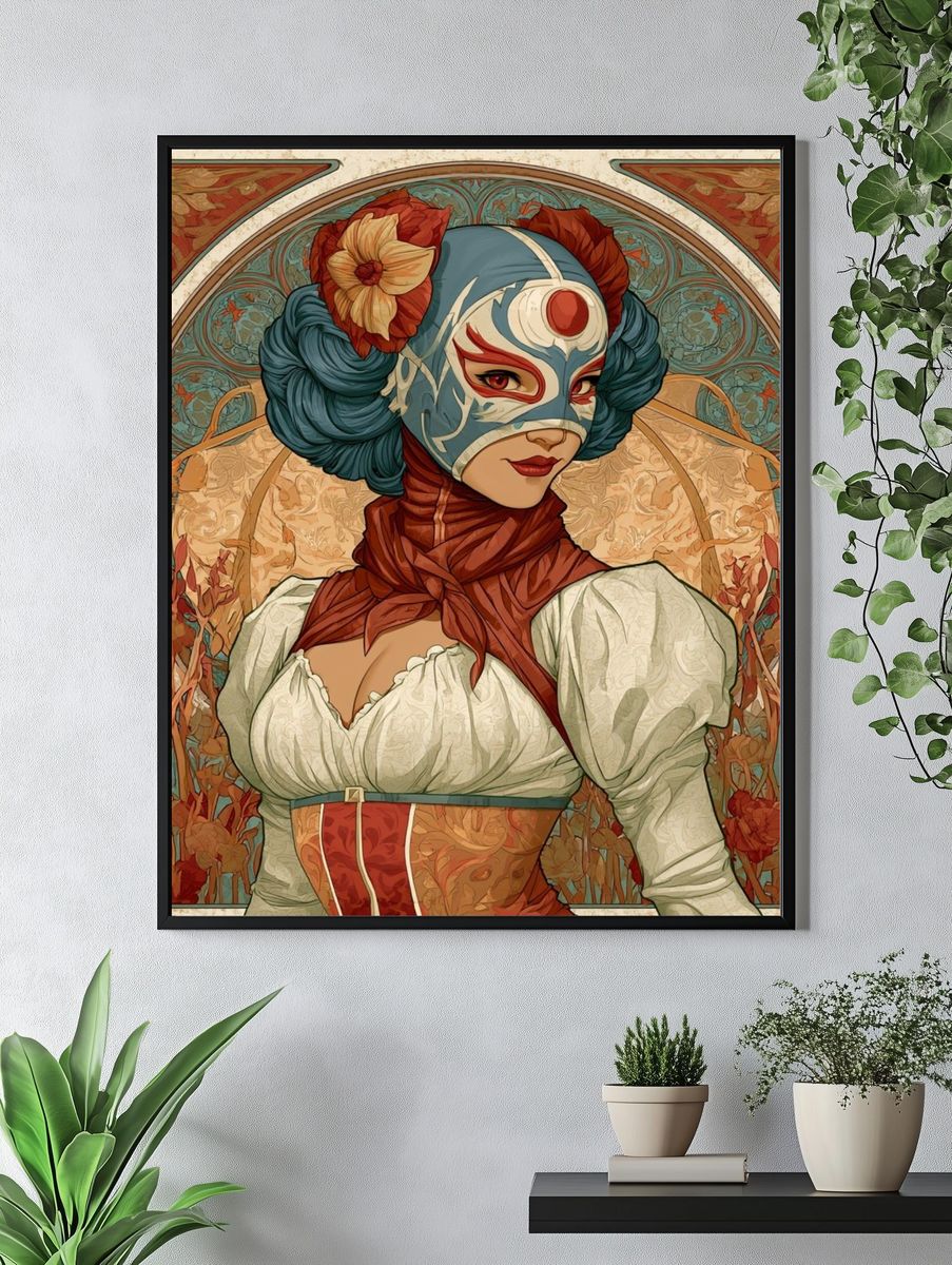 Masked Floral Portrait Illustration Poster. — room view 4