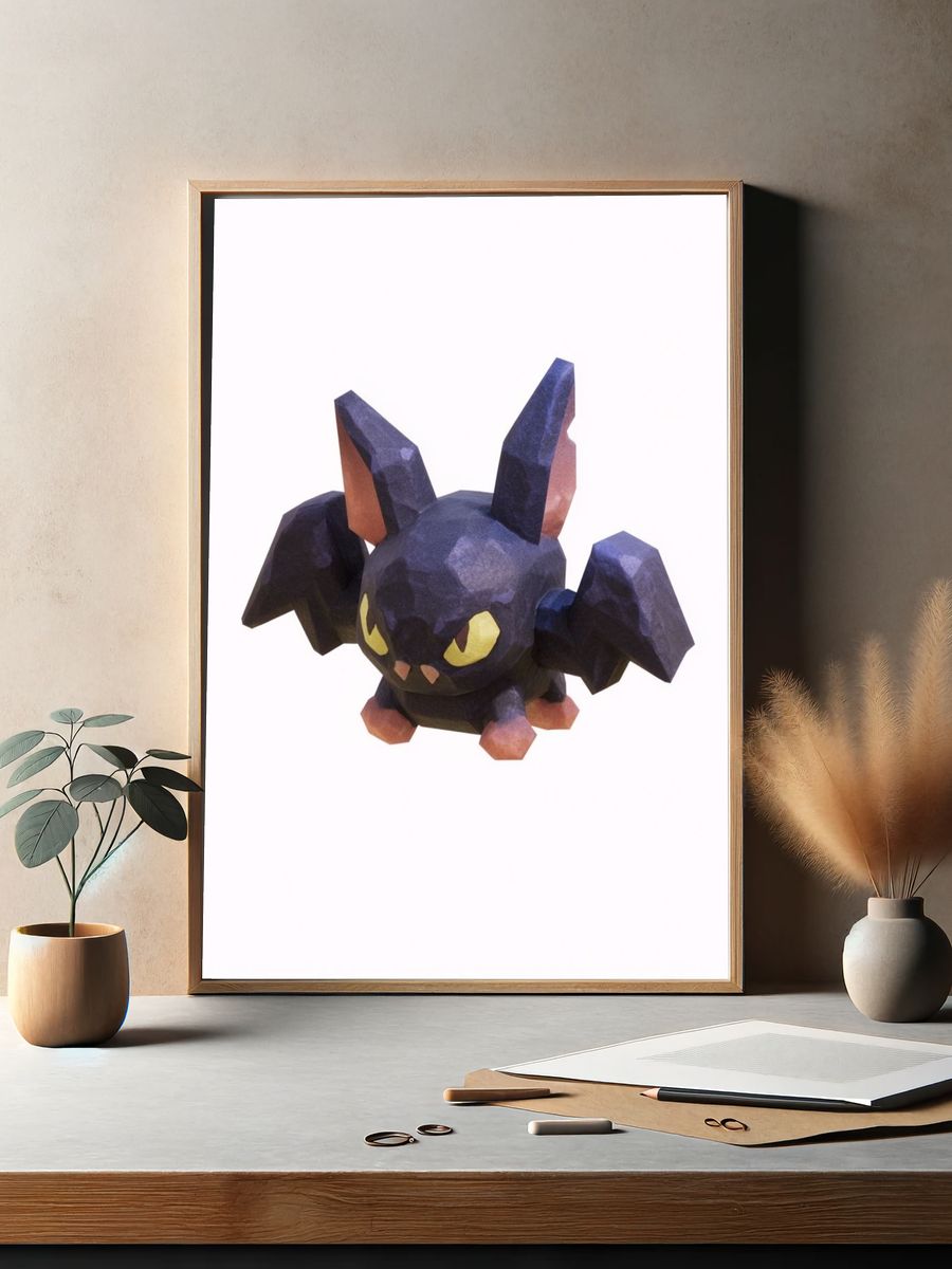 Low-Poly Bat Cat Illustration Poster. — room view 2