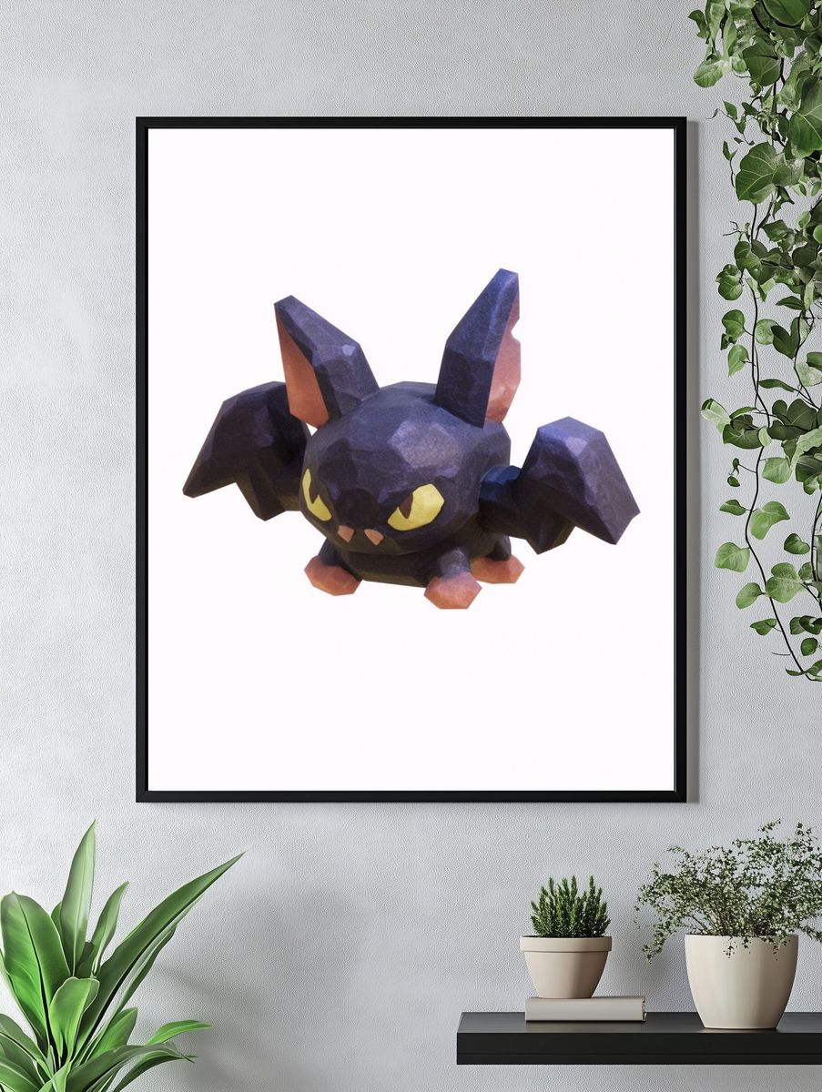 Low-Poly Bat Cat Illustration Poster. — room view 4