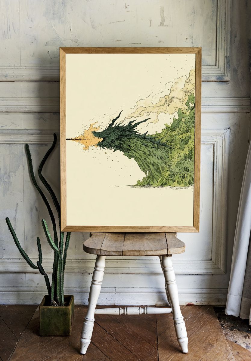 Emerald Dragon Burst Illustration Poster. room preview