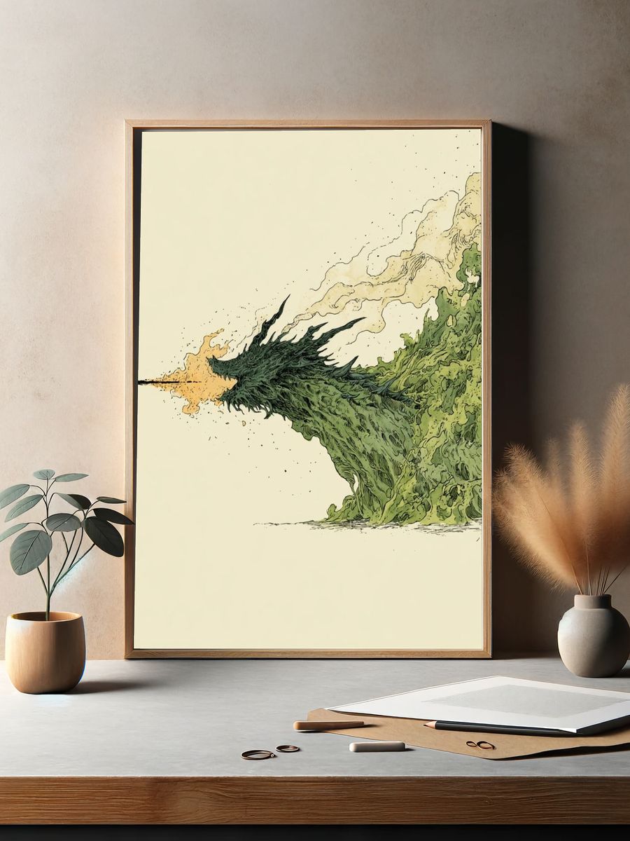 Emerald Dragon Burst Illustration Poster. — room view 2